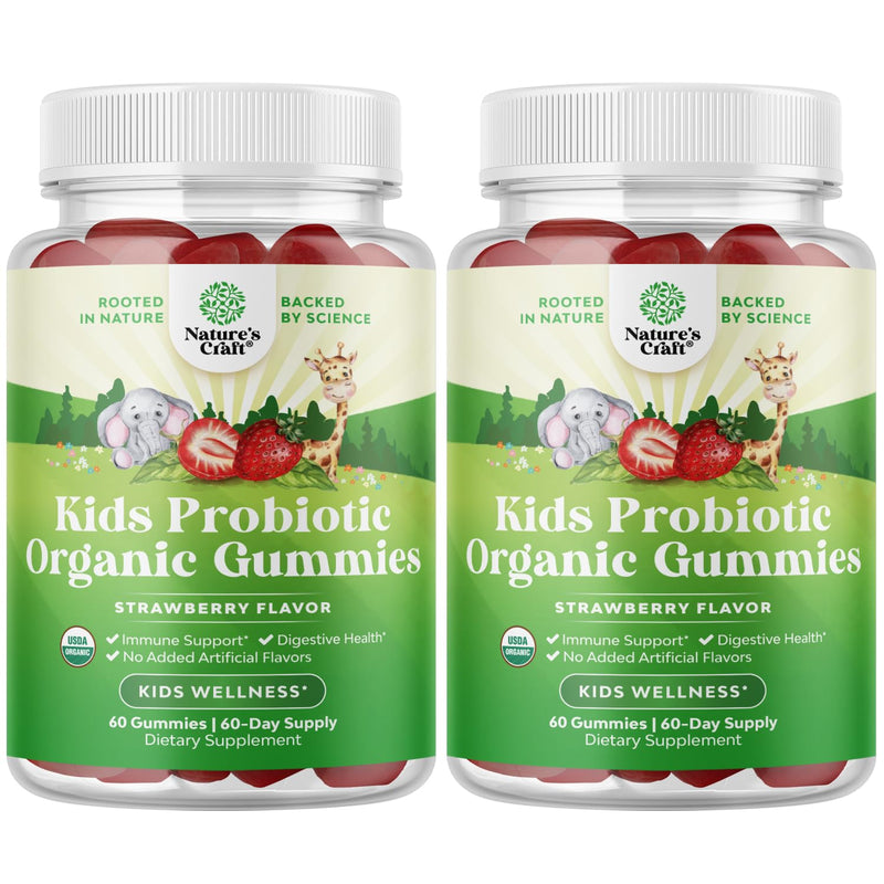 USDA Organic Probiotic Gummies for Kids - Vegan Non-GMO Kids Probiotic Gummy Vitamin for Immunity and Digestive Health - Gentle 2.5B CFU Organic Probiotics Strawberry Flavor 60 Count (Pack of 2) 60 Count (Pack of 2)