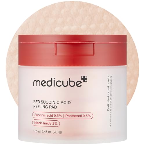 medicube Toner Pads Red Succinic Acid Panthenol Pad for Facial Peeling Red Succinic Acid Pads 70 Count (Pack of 1)