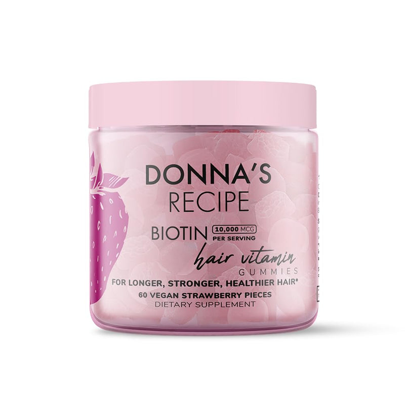 Donna's Recipe by Tabitha Brown | Vegan Strawberry Biotin Hair, Skin & Nails Gummies – 10,000 mcg Biotin, Clean, Non-GMO, Gluten-Free, 60 Gummies