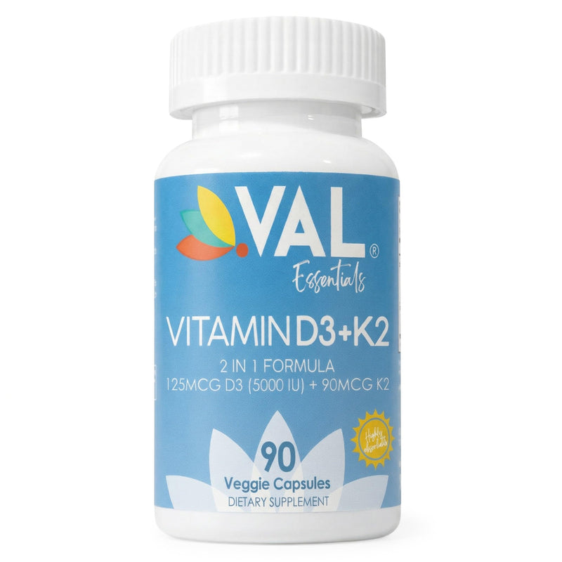 VAL Vitamin D3 + K2 (MK-7) 5000 IU & 90 mcg – Bone & Heart Health Support – High Potency, Non-GMO, Easy to Swallow – 90 Vegan Capsules – D3 K2 Supplement Made in USA 90 Count (Pack of 1)