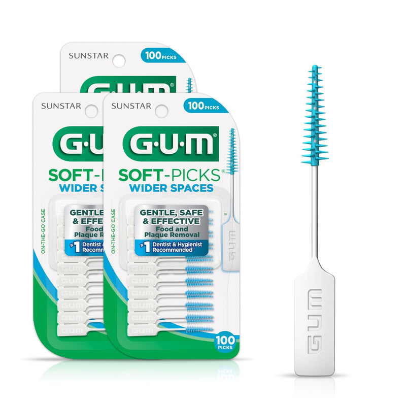 GUM Soft-Picks Wide Space, Easy to Use Dental Picks for Teeth Cleaning and Gum Health, with Convenient Carry Case, Dentist Recommended Dental Picks, 100 Count (Pack of 3) 100 Count (Pack of 3)