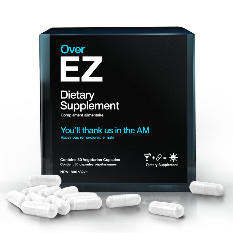 OVER EZ Pre-Drink Supplement - [$1.30 x Serving] Party Recovery & Prevention Pills for a Night Out & Better Mornings, Milk Thistle, Amino Acids, Vitamin Bs (30 Servings) 30 Servings