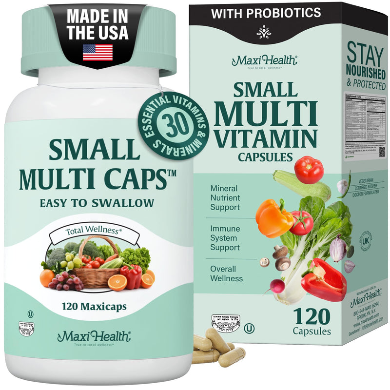 Maxi Health Multivitamin – Easy to Swallow Multi Vitamin Capsules with 30 Nutrients, Iron & Probiotics – Kosher Daily Multivitamins Small Capsules for Wellness Support & Digestive Ease (120 Units) 120 Count (Pack of 1) Unflavored