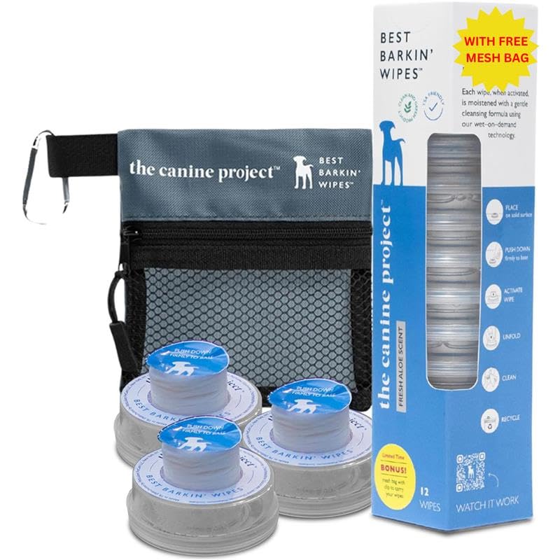 Best BARKIN' Wipes with Free Mesh Bag - Dog Wipes for Paws Ears and Butt - Micellar Aloe Scented Travel Friendly Puppy Wipes (12-Pack) 12-Pack - PawsPlanet Australia