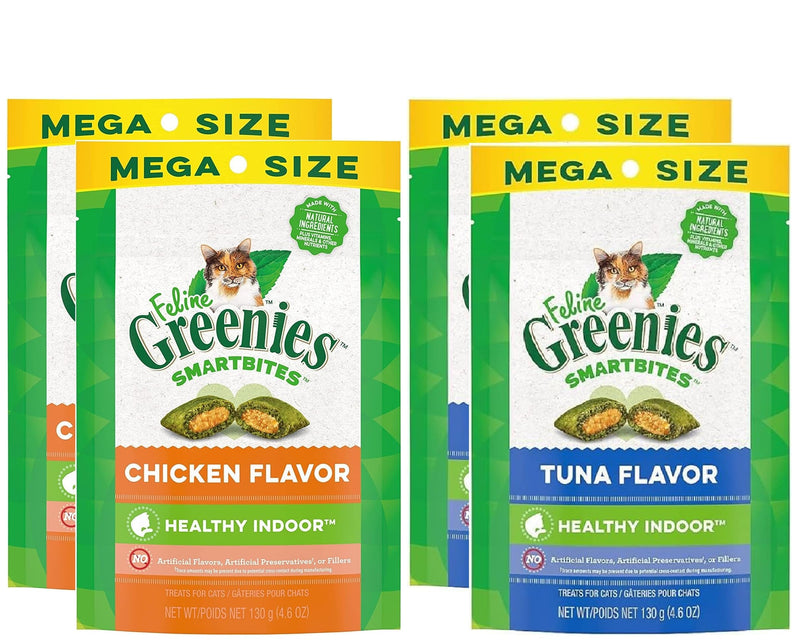 (4 Pack) Greenies Feline SMARTBITES Healthy Indoor Control (previously Called Hairball Control) Chicken and Tuna, (4.6oz, 2 Each) - BeesActive Australia