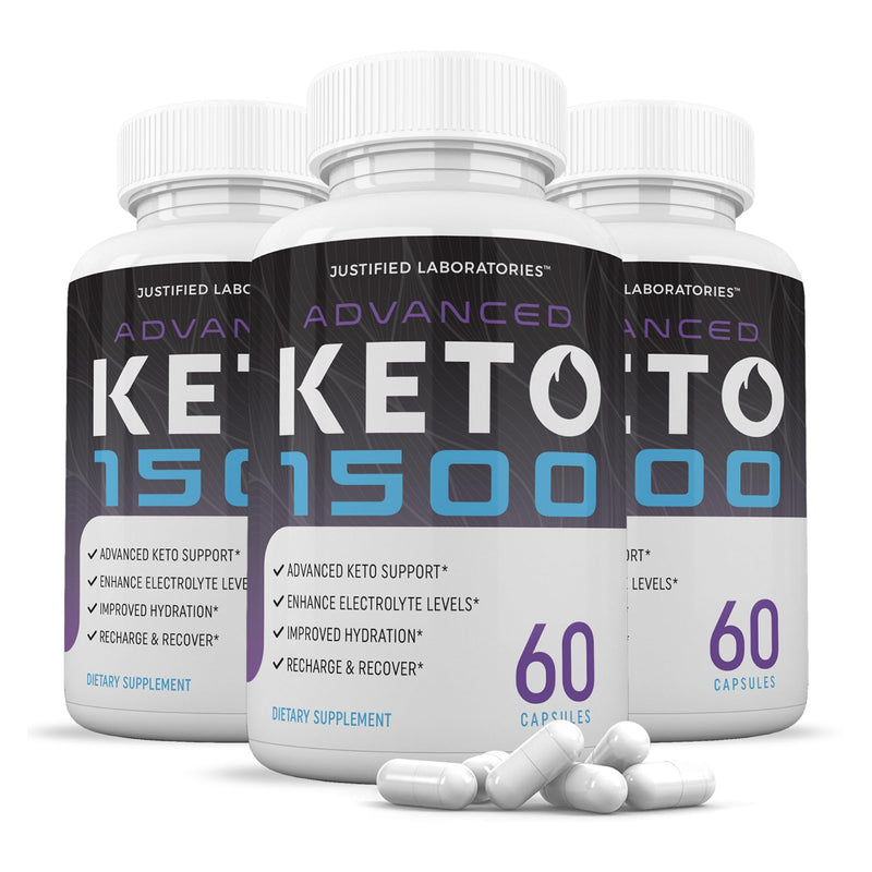 Justified Laboratories Advanced Keto 1500 - Ketogenic Support from Apple Cider Vinegar, Green Tea Leaf, Vitamin C, Vitamin D3 & Extra Virgin Olive Oil - 60 Capsules, Pack of 3 (90 Servings) 60 Count (Pack of 3)