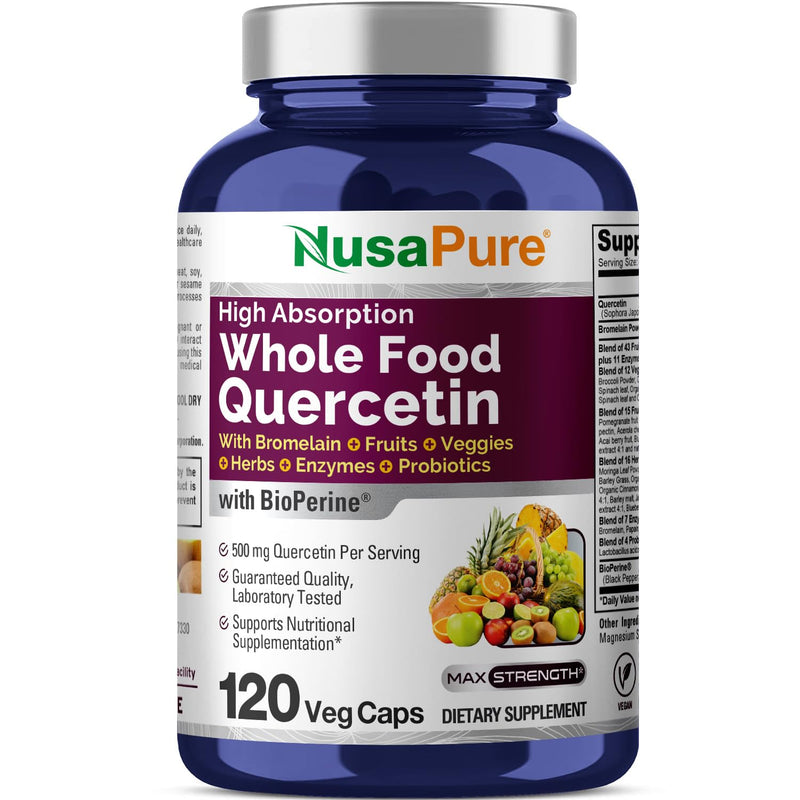 NusaPure Quercetin with Bromelain 500mg |120 Veggie Caps | 43 Fruit Veggie Grain Herbs Enzyme Probiotic Blend | Non-GMO, Vegan, Bioperine - BeesActive Australia