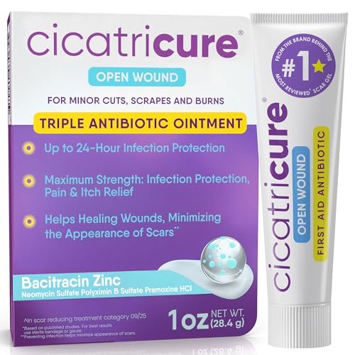 Cicatricure Triple Antibiotic Ointment with Pain Relief, Bacitracin, 1 oz 1 Ounce (Pack of 1)