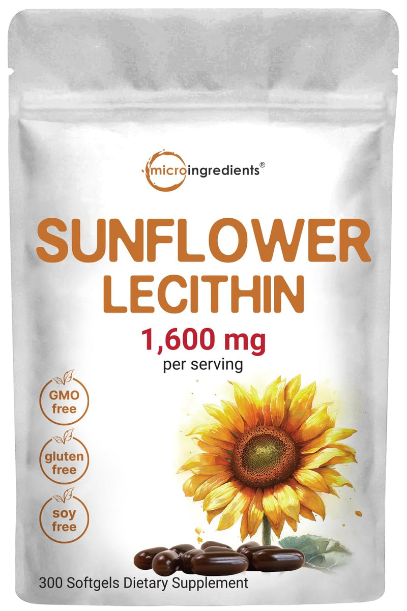 Micro Ingredients Sunflower Lecithin 1,600mg Per Serving, 300 Softgels | Sustainably Farmed Source, Cold Pressed, Rich in Phosphatidyl Choline | Lactation Supplement | Soy Free, Non-GMO - BeesActive Australia