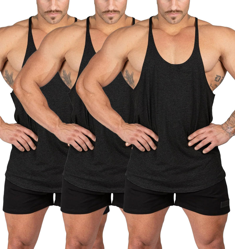 Mens Stringer Bodybuilding Tank Tops Y Back Gym Workout Training Stretch Polyester Quick Drying Low Cut Muscle Shirt Usa/Black/Black/Black Medium - BeesActive Australia