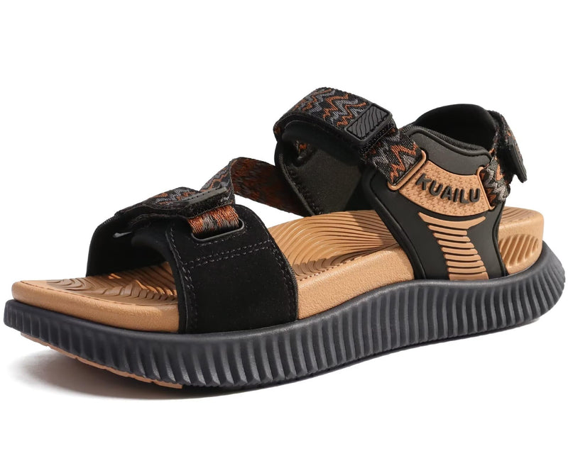 KuaiLu Womens Orthopedic Walking Sandals with Arch Support Recovery Cushion 8.5 Black Khaki