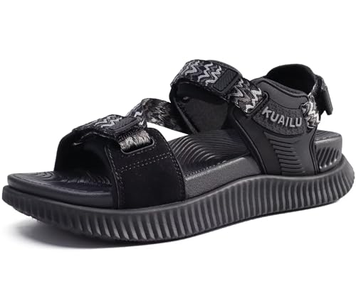 KuaiLu Womens Orthopedic Walking Sandals with Arch Support Recovery Cushion 9 Black