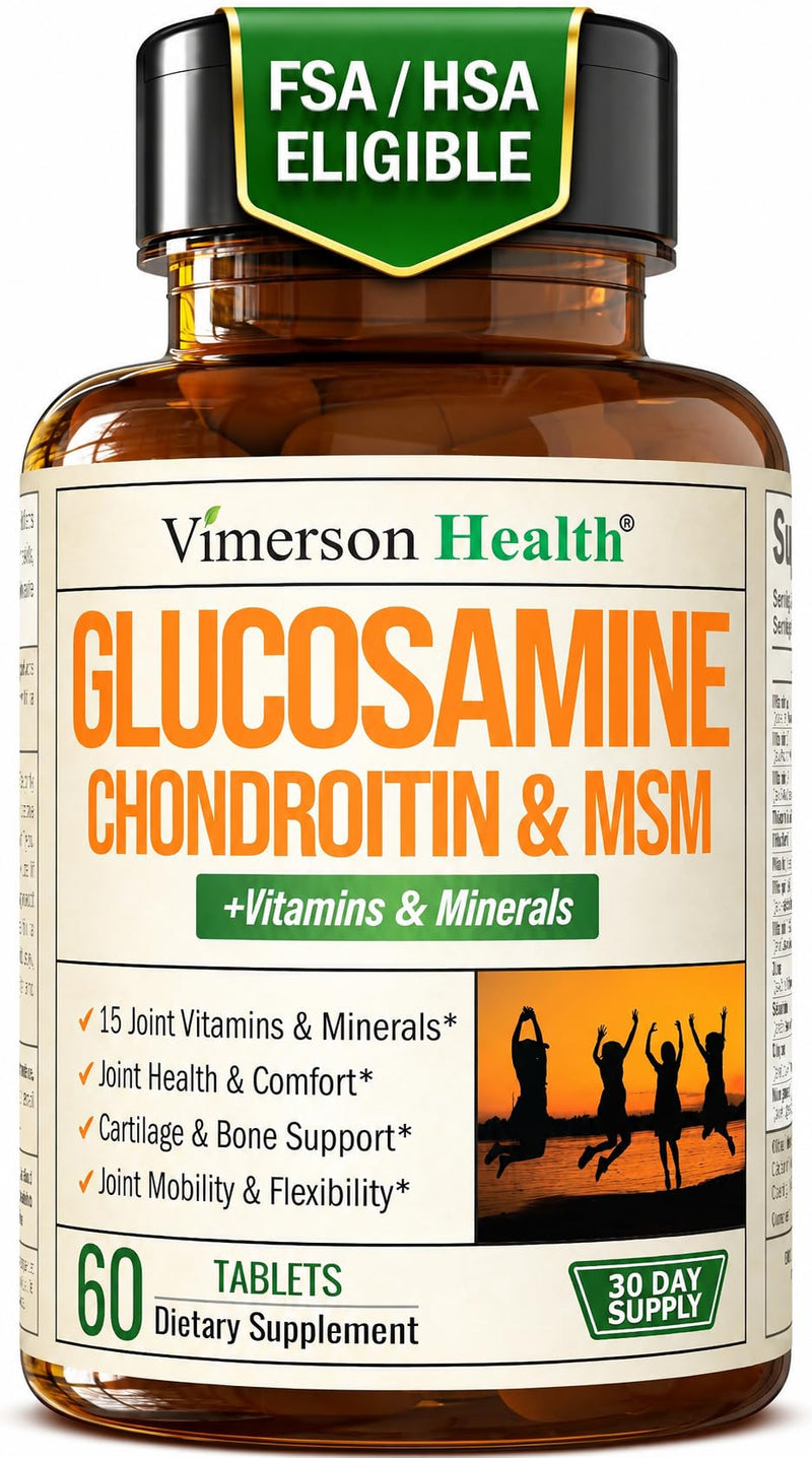 Glucosamine Chondroitin MSM – Advanced Joint Supplements for Women and Men w/Multivitamins & Minerals - Glucosamine Sulfate 1000mg, Chondroitin Sulfate & MSM for Cartilage & Joint Support – 60 Tabs Glucosamine + Vitamins & Minerals