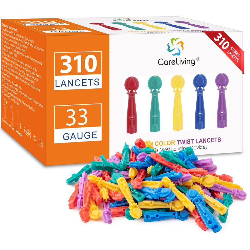 Blood Lancets for Diabetes Testing - 33 Gauge Diabetic Lancets for Blood Testing and Glucose Testing - Fits Most Lancing Devices - 310 Count (Colourful)