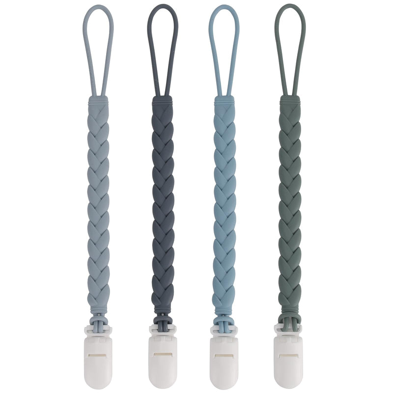 Stylish Silicone Pacifier Clips 4-Pack for Baby Boys and Girls, Woven Rope Flexible Design, Rust-Free Holders for Teething Relief and Baby Essentials, Safe for Newborns (Grey) 4-Pack Weave, Grey