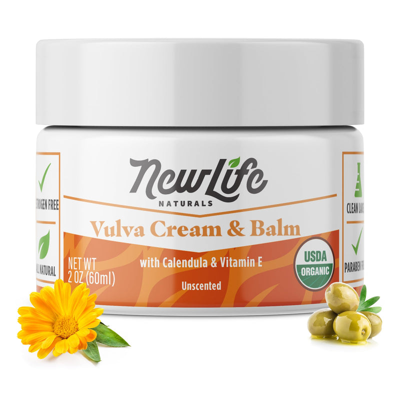 NewLife Naturals Certified Organic Vulva Cream with Calendula & Vitamin E | Menopause Support and Vaginal Moisturizer for Itching, Irritation, and Dryness | Estrogen-Free Intimate Feminine Care | 2 Oz - BeesActive Australia