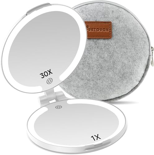 FUNTOUCH 7" Rechargeable Travel Makeup Mirror 30X Magnifying (White+Felt) White B