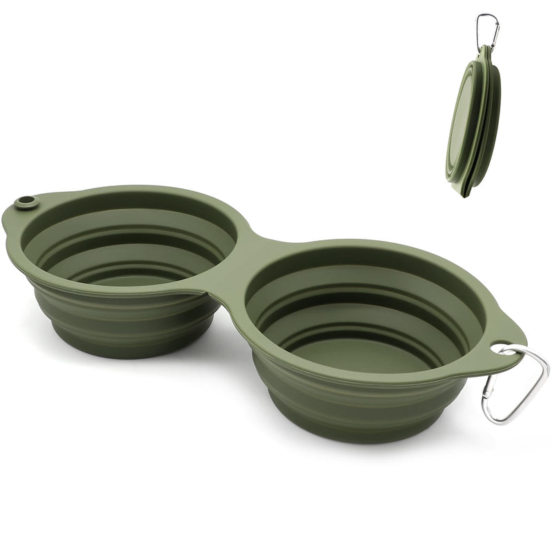 SLSON Collapsible Dog Bowls,Integrated Molding Dog Dual Bowls No Plastic Rim 2 in 1 Foldable Pet Food & Water Bowl Cat Feeder Dish for Walking,Hiking,Camping,Green - BeesActive Australia