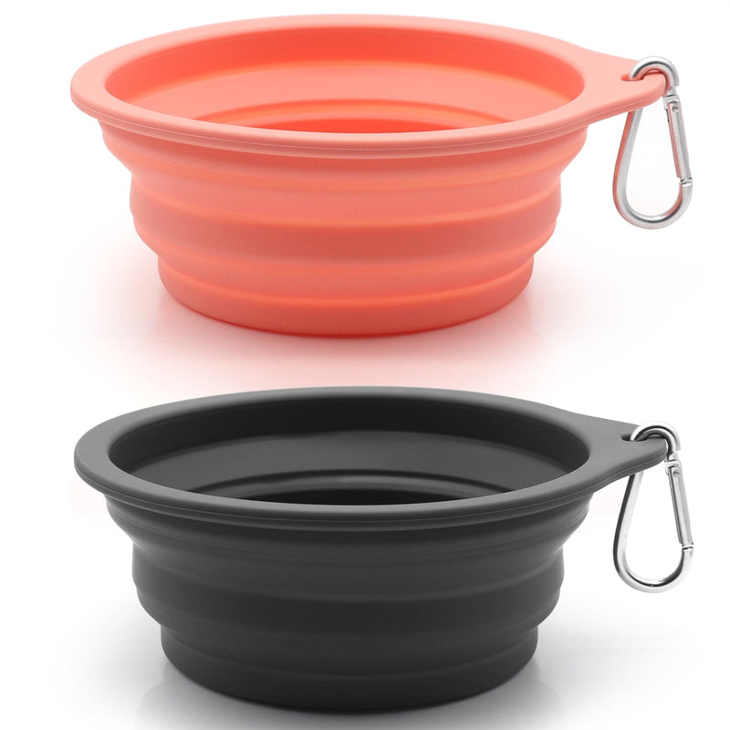 SLSON Collapsible Dog Bowl Foldable Dog Travel Water Bowls Integrated Molding No Plastic Rim Portable Pet Feeding Bowl for Walking Hiking Outdoors,Grey and Pink - BeesActive Australia