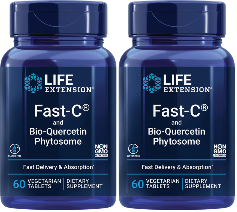 Life Extension Fast-C & Bio-Quercetin Phytosome – Fast Delivery & Absorption Vitamin C Supplement for Optimum Immune Support – Gluten-Free, Non-GMO, Vegetarian – 60 Tablets (Pack of 2) 60 Count (Pack of 2)
