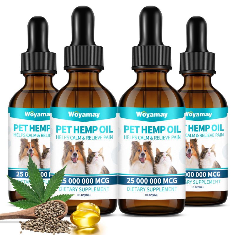 Woyamay Camling Oil for Dogs and Cats - Camling Oil Drops Rich in Omega 3, 6, 9 and Organic Extract Helps Pets with Аnxiеty & Strеss, Hip & Joint, Skin & Coat Support (4 Pack) 4 PCS