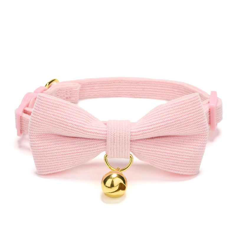 Cotton Breakaway Cat Collar with Bowtie and Bell, Adjustable Cute Soft Corduroy Kitten Collars for Girl Cats,Pink Neck 7.5" - 11.0" Pink - BeesActive Australia