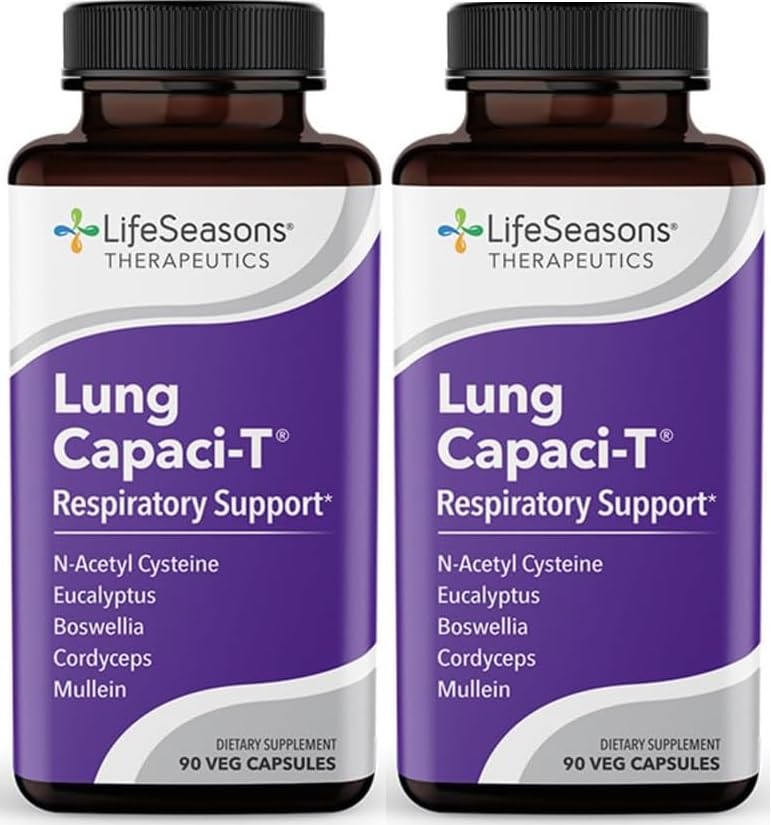 Lung Capaci-T - Respiratory Support Supplement - CoQ10, N-Acetyl Cysteine, Boswellia, Eucalyptus, Mullein, Green Tea & Nettle - Increases Oxygen Capacity & Reduces Mucus - 90 Capsules (Pack of 2) 90 Count (Pack of 2) - BeesActive Australia