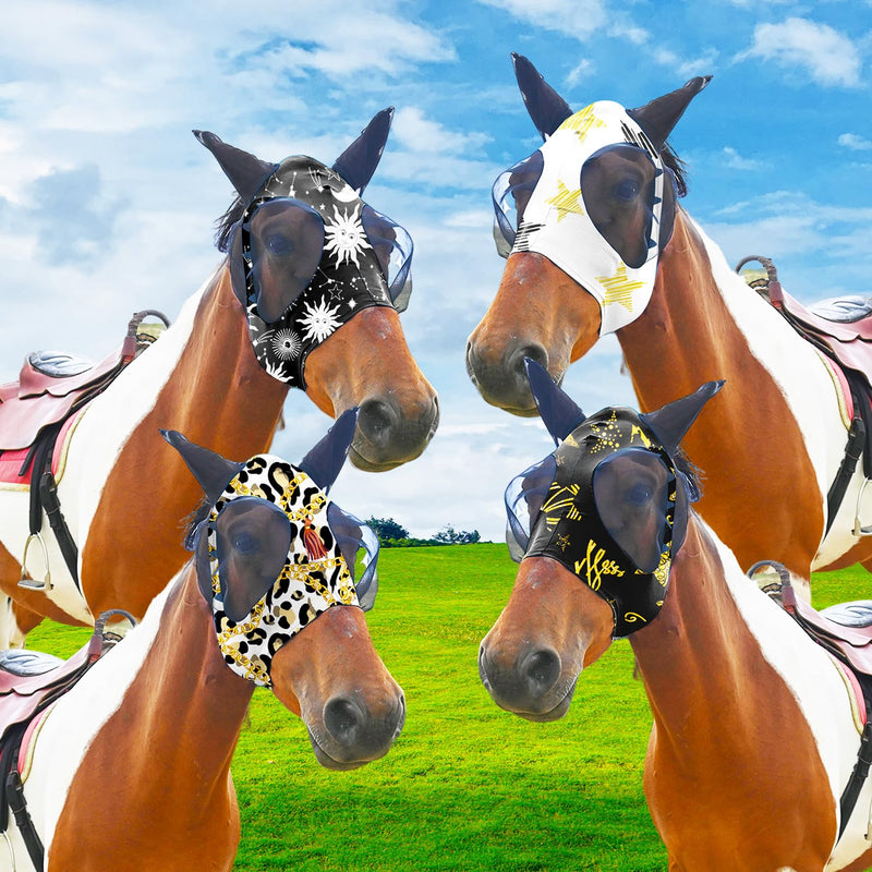 4pcs Super Comfort Fly Marsks for Horses -Horse FlyMask with Ears- Elasticity Fly Mask with UV Protection（size：L-B color set 26 L - BeesActive Australia