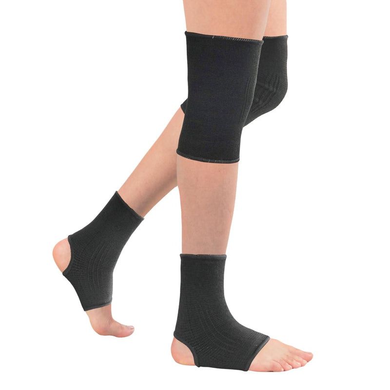 Luwint Kids Ankle Brace and Knee Sleeve Set, Knitted Ankle Wrap Knee Support for Sprains Arthritis Tendonitis Running Fitness, Children 8+, Black