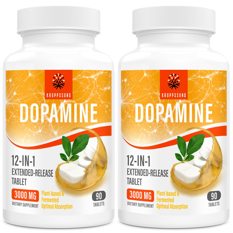 Kroppssund Dopamine Supplements with L-Theanine & Ashwagandha, 12-in-1 Extended Release Formula, 3000mg Per Serving, 90 Tablets (2 Bottle) | Dopamine Supplement, 12-in-1 with L-Theanine & Ashwagandha, 180 Tablets Unflavored 90 Count (Pack of 2)