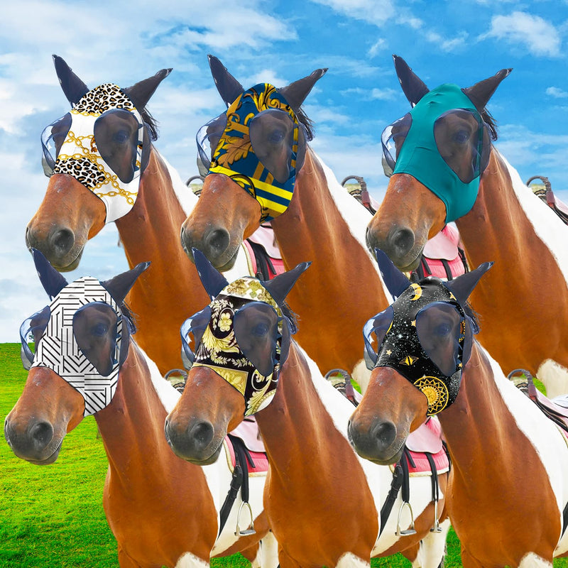6pcs Super Comfort Fly Marsks for Horses -Horse FlyMask with Ears- Elasticity Fly Mask with UV Protection（size：L-B color set 27 L - BeesActive Australia