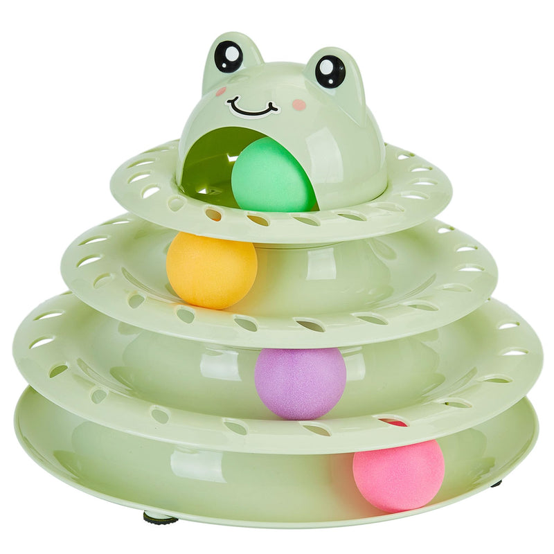 Suhaco Cat Toys Interactive for Indoor Cats Kitten Toy Fun Roller 4 Level Cat Teaser Ball Toys with 4 Colorful Balls Kitten Puzzle Toys for Boredom (Green) Green