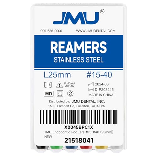 JMU Dental Reamers Files #15-#40 25mm Stainless Steel 6 Pcs/Pack Reamers #15-#40 (25mm) 1