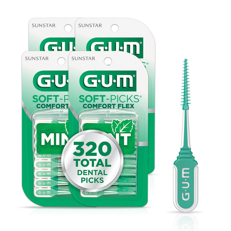 GUM Soft-Picks Comfort Flex, Mint, Dental Picks for Teeth Cleaning Health, Disposable Interdental Brushes with Convenient Carry Case, Dentist Recommended, 80 Count (Pack of 4) 320 Total 80 Count (Pack of 4) - BeesActive Australia