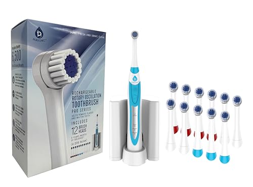 Pursonic S330 Deluxe Electric Toothbrush - Ultra Whitening Oscillating Rechargeable Battery Toothbrush for Adults with Dock Charger & 12 Brush Heads (Value Pack) (White)