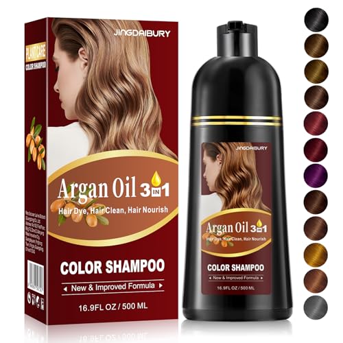Light Brown Hair Dye Shampoo with Argan Oil, 3-in-1 Long-Lasting Formula for Men & Women, Easy to Use, 16.9 Fl Oz Light brown