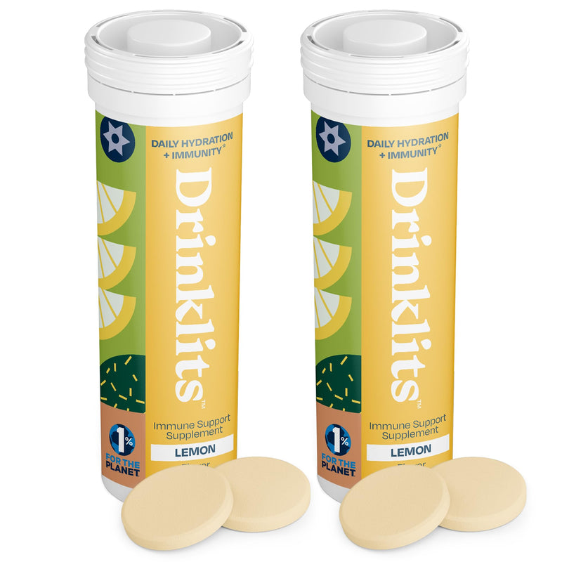 Drinklits Lemon Immune Support Tablets (2) Tube Bundle | Daily Immunity - 0g Sugar - Vitamins - Electrolytes - Herbal Blend | 20 Servings – 10 Tablets per Tube 20 Count (Pack of 1)