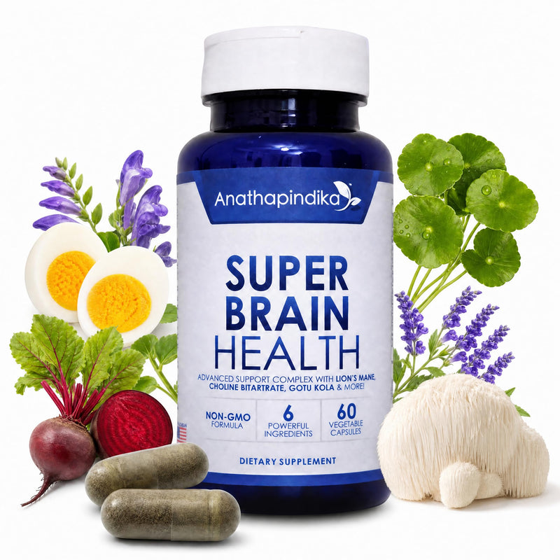 Brain Health Nootropic Supplement Lion's Mane 200mg Gotu Kola 200mg Choline 80mg Beetroots 100mg Skullcap 400mg for Memory Focus Nootropic & Brain Fog
