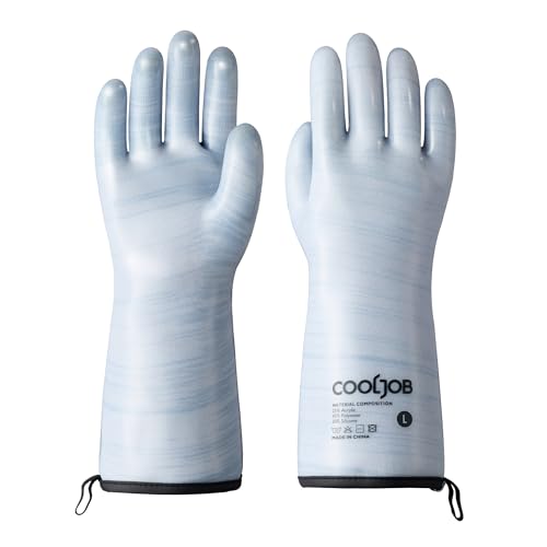COOLJOB Heat Resistant Oven Gloves, Waterproof BBQ Mitts, Blue, Large
