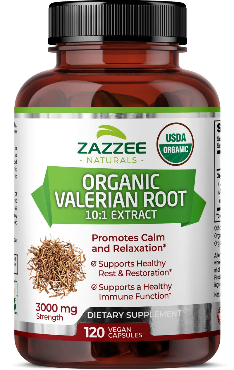 Zazzee USDA Organic Valerian Root 10:1 Extract, 3000 mg Strength, 120 Vegan Capsules, 4 Month Supply, Valeriana officinalis, 10X Potency, 100% Vegetarian, All-Natural, Non-GMO, Made in The USA - BeesActive Australia