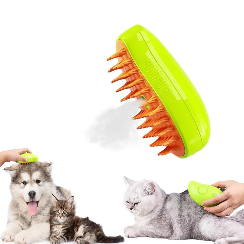 Steamy Cat Brush: 3 In1 Cat Steamy Brush for Massage, Cat Grooming Brush Pet Hair Removal Comb for Cat and Dog, 2024 Multifunctional Cat Hair Brush for Removing Tangled and Loosse Hair (Green) Green - BeesActive Australia