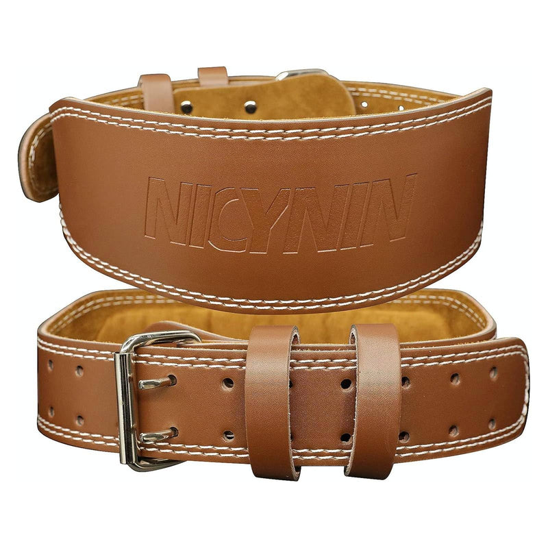 Leather Weight lifting Belt for Men - 6 Inch Padded Lumbar Back Support Belts, Workout Waist Brace for Weightlifting Powerlifting Deadlifts Squat Strength Training Fitness Large 29.9"-39.6" (Waist size not pant size) Brown