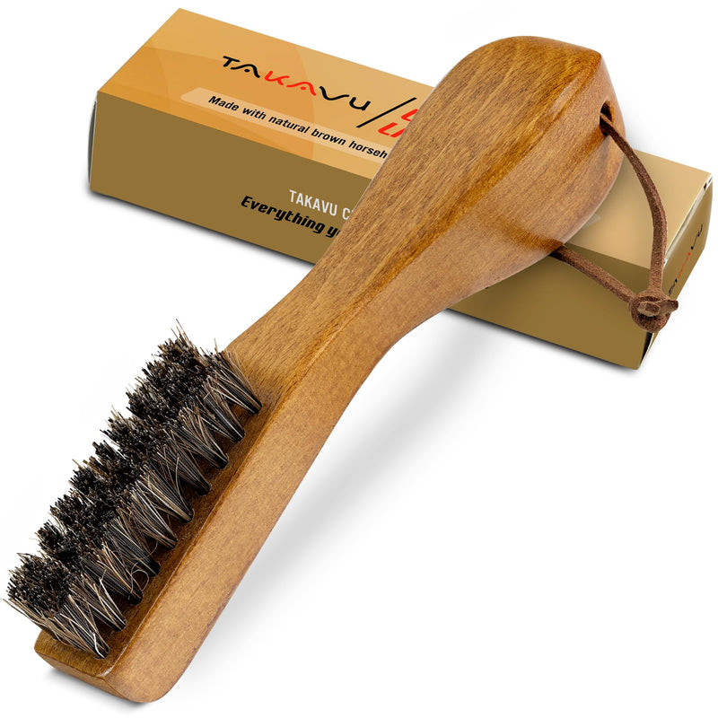 TAKAVU Stain Brush, Horsehair Bristle Laundry Brush for Stain Removal, Cleaning Brush with Ergonomic Handle, Suitable for Delicate Fabrics Without Damage, Perfect for Laundry, Shoes, Boots, Home Horse Hair Bristle