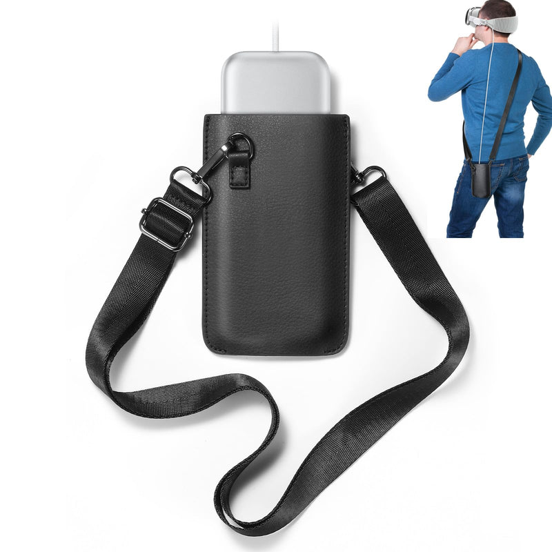 HATALKIN Compatible With Apple Vision Pro Battery Holder, PU Leather Portable Battery Carrying Bag Holder for Apple Vision Pro with Belt Clip Black - BeesActive Australia