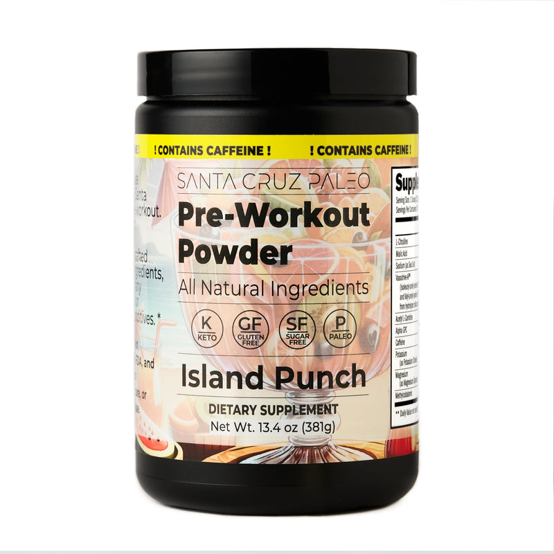 Santa Cruz Paleo Natural Pre Workout Powder, Island Punch, Keto Preworkout Electrolytes with Magnesium, Potassium, L-Citrulline, 150mg Caffeine, Sugar-Free Drink Mix for Energy & Hydration,30 Servings CAFFEINATED Island Punch - BeesActive Australia