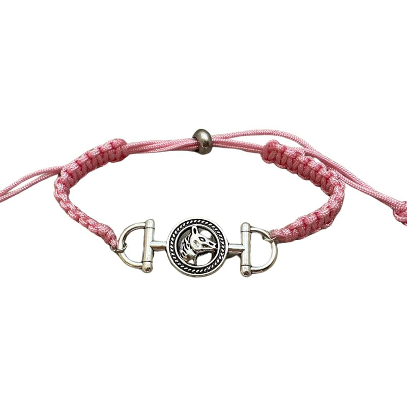 Girls Horse Bit Charm Bracelet, Horse Lovers Equestrian Jewelry - Adjustable Friendship Braided String Stirrup Bracelet for Women, Teens and Girls Light Pink - BeesActive Australia
