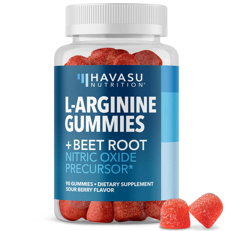 L-Arginine with L-Citrulline and Beet Root Gummies, Sour Berry, 30 Servings | Vegan, Non-GMO Nitric Oxide Supplement for Energy, Endurance, and Recovery Support, Energizing Sour Berry Flavor