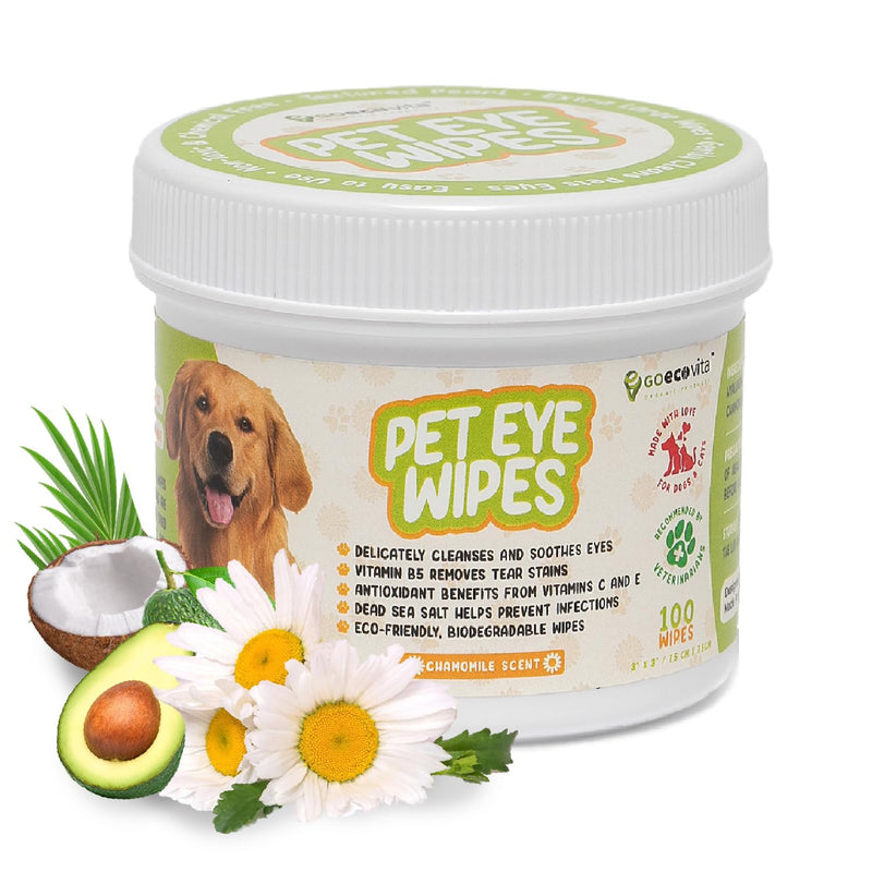 Pet Eye Wipes for Dogs & Cats | Gently Removes Tear Stains, Eye Debris, Discharge, Mucus Secretions | Chamomile Oil Pet Cleaning & Deodorizing Wipes for Eyes & Stains (100 Count) 100 Count - BeesActive Australia