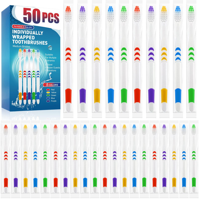 Navona 50 PCS Premium Individually Wrapped Bulk Toothbrush Pack, Disposable Toothbrushes, Kids Toothbrush, Medium Soft Bristle Toothbrushes, Ergonomics Handle, Perfect for Travel Hotel Donation - BeesActive Australia