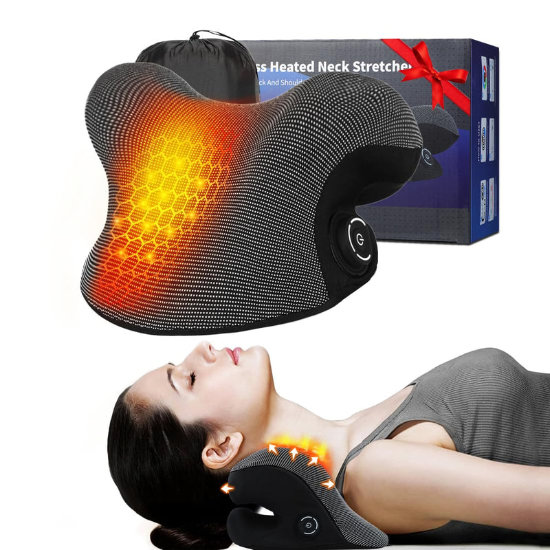 Wireless Heated Neck Stretcher for Pain Relief, Portable Cordless Neck Shoulder Cervical Traction Device with Graphene Heating Pad No Smell Magnetic Therapy Case Relaxer for TMJ Migraine Spine Alignme - BeesActive Australia